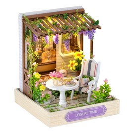 CUTEROOM DIY Miniatures Dollhouse Kit, Miniature House Kit, Dollhouse DIY Miniature Wooden Furniture Kit, Mini House Kits with Dust Cover & LED Light and Accessories - New QT Series Dollhouse (QT087)