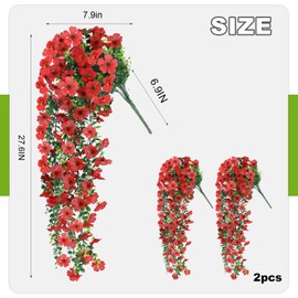 ADXORA 2PCS Artificial Hanging Flowers, 132 Violet and Eucalyptus Vines Fake Hanging Plants for Wall Home Room Garden Artificial Flowers for Decoration