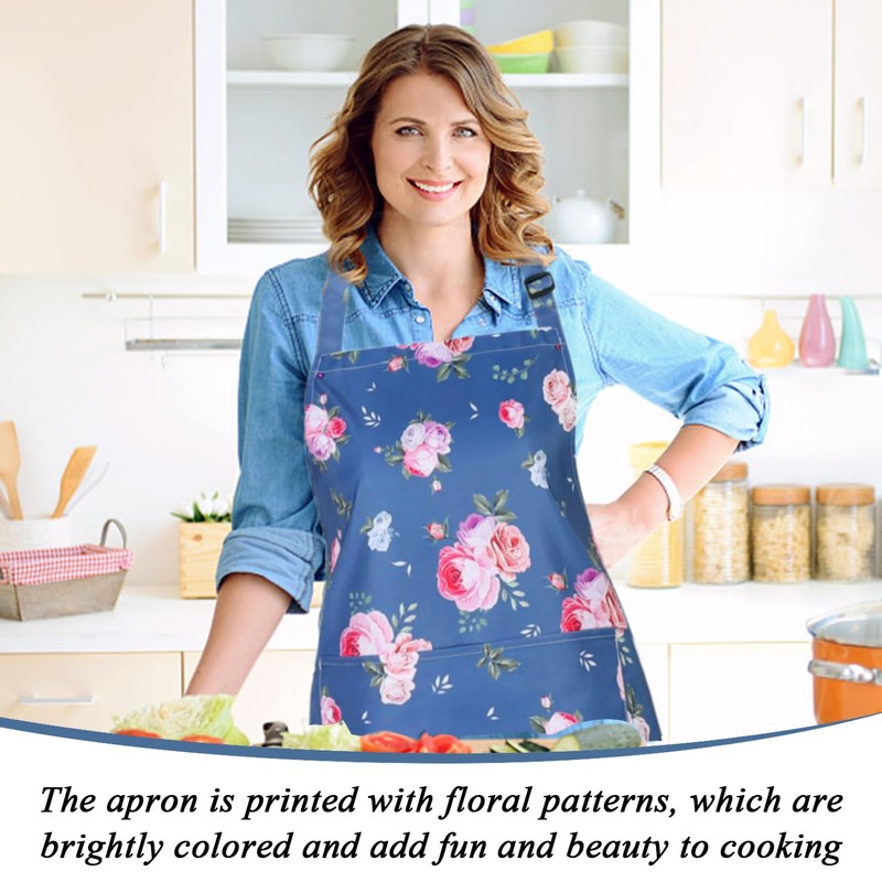 CYNOSURETECH 2 Floral Pattern Aprons And 2 Hooks, Waterproof Apron,