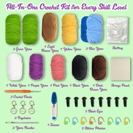 Crochet Kit for Beginners, Crochet Starter Kit with Step-by-Step Video Tutorials, 3 Pattern Animals & Love Letter Planters, Knitting Kit for Adult & Kids, DIY Knitting Supplies, Yarns, Accessories