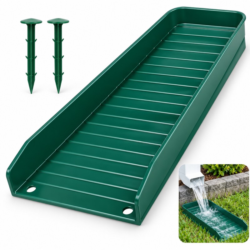 Rainwater Gutter Downspout Splash Block – White Ribbed PP Plastic