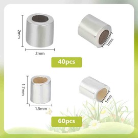 GOMAKERER Pack of 100 2 Sizes 925 Sterling Silver Crimp Tube Beads, Silver Crimp Beads Loose Spacer Beads Jewellery Crimp Beads for Necklace, Bracelet, Jewellery Making, 2 mm