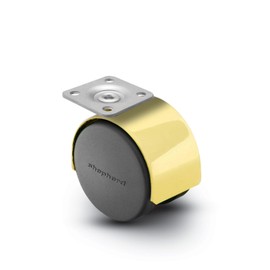 Shepherd Pacer Series 60mm Diameter Die-Cast Twin Nylon Wheel Swivel Caster, 1-1/2" Length x 1-1/2" Width Plate, 100 lbs Capacity, Bright Brass Finish