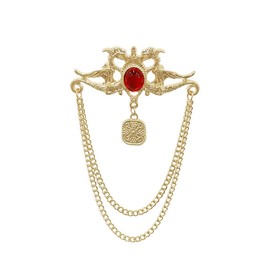 Vintage Dragons Chain Tassel Brooch for Men Women Silver/Gold Plated Dainty Red Resin Square Flower Dangle Drop Animal Lapel Pin Elegant Dress Accessories for Suit Shirt Clothing Holiday Party Jewelry