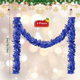 Pack of 6 x 2 m Christmas Tinsel Garland, Tinsel Garland, Glitter Garland, Christmas Indoor and Outdoor for Christmas Tree, Christmas Party, Tinsel Christmas Decoration, Blue