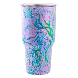 Lilly Pulitzer 30 Oz Insulated Tumbler with Lid, Large Stainless Steel Travel Cup, Double Wall Metal Tumbler (Secret Escape)