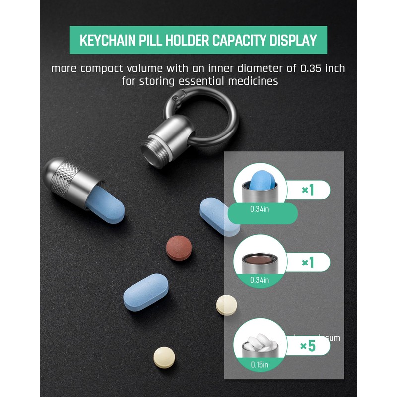 TISUR Titanium Small Pill Case,Mini Single Keychain Pill Holder Portable