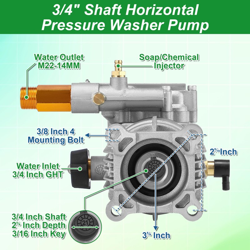 Tool Daily 3/4" Shaft Horizontal Pressure Washer Pump, Replacement Pumps