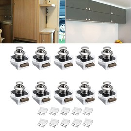 10 Pieces Zinc Alloy Cupboard Push Button Lock RV Locks with Screw and Strike Plate, Door Catch Lock Bolt Button Cabinet for RV Caravan Motorhome Yacht (Silver)