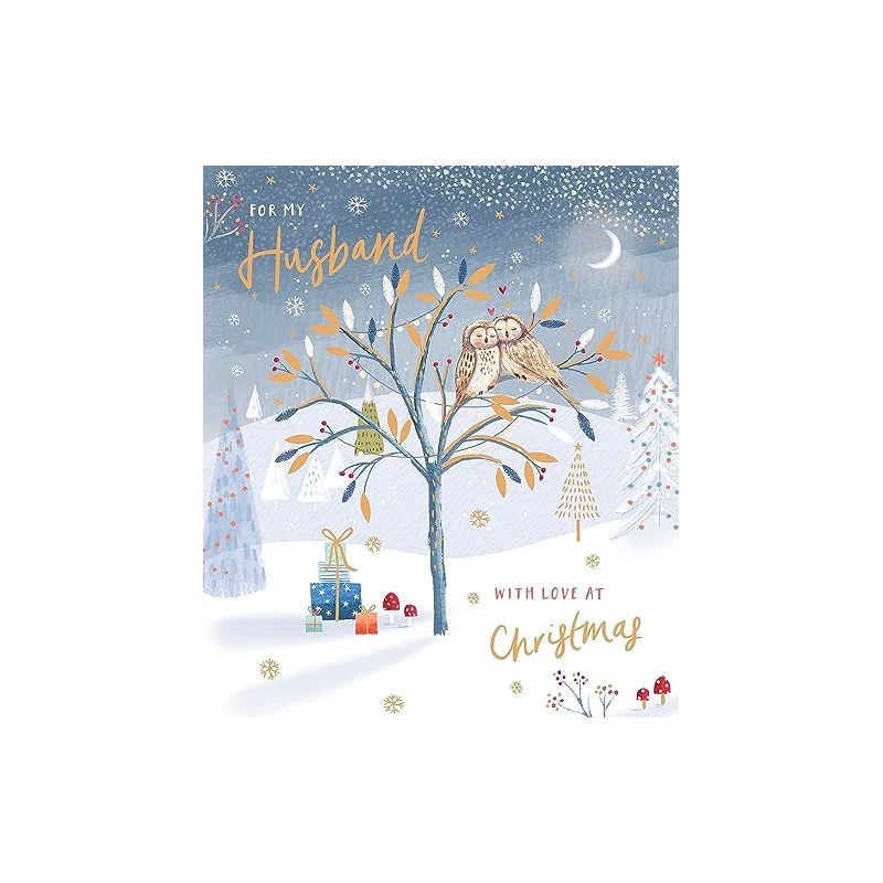 for My Husband Gold Foiled Owls Christmas Card Xmas Greeting