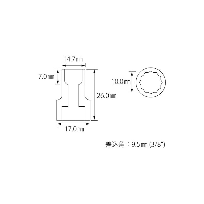 エビ ソケット 12角 10.0mm 差込角9.5mm LM310
