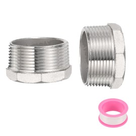 sourcing map 2 Pcs 304 Stainless Steel Reducer Hex Bushing G1-1/2 Male x G1 Female Threaded Reducing Pipe Adapter Fitting with PTFE Tape for Plumbing, Fuel Lines, and Pneumatic Systems