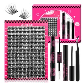 DIY Lash Extension Kit,Cluster lash Extensions Kit, 10-16mm Mix Wispy Lash Clusters, D Curl Lash Clusters Kit with Bond and Seal & Tweezer & Remover, Fluffty Lash at Home Lash Extensions Kit
