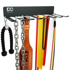 Double Circle Gym Organizer Rack with 8 Hooks, Multi Purpose Gym Equipment Wall Rack Hanger for Pro Home Gym Storage for Exercise Bands, Jump Ropes, Chains, Lifting Belts (17" - 8 Hooks)
