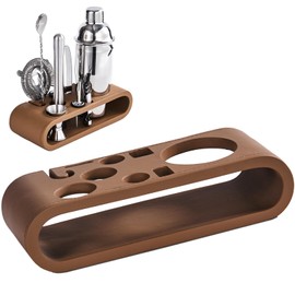 Leather Brown 9-Piece Bar Tool Holder Stand for Bartender Kit Storage Display (Bar Tools are Not Included), Resin Cocktail Shaker Set Holder, Free Standing Bartender Tool Holder
