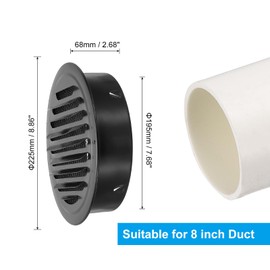 PATIKIL 8" Round Air Vent Cover, 2pcs Stainless Steel Louvered Wall Inlet Outlet Grill Screen Mesh Ducting Soffit Vent with Screws for Ventilation, Black