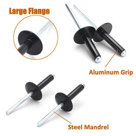 ISPINNER 50pcs 3/16" x 1/2" Large Flange Aluminum Blind Rivets, 4.8 x 12mm Pop Rivets (Black)