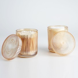 MKOSAB 2 Pack Qtip Holder - Apothecary Jars with Lids, Bathroom Organizers and Storage Canister for Cotton Balls,Swabs,Floss Picks,Hair Ties,Clear Glass Vintage Bathroom Decor Jar Set (Amber)