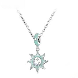 PAHALA 925 Strling SilverSun and Moon Mint Green Enamel Cubic Zircon Pendant Necklace