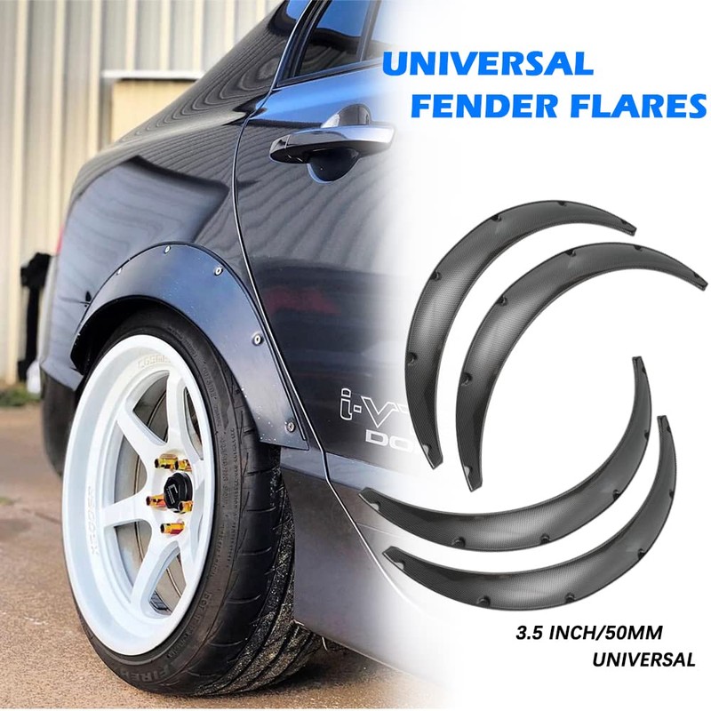 DREAMIZER 4x 2"/50mm Flexible Car Fender Flares Universal Extra Wide