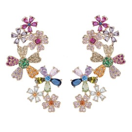 Multi-color Rhinestone Drop Earrings Sparkling Fancy Vintage Dangle Earrings Trendy Crystal Geometric Drop for Women (colorful 1)
