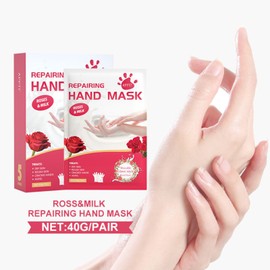 Joyeee Hand Mask Gloves for Dry Hands, 5 Pairs Hand Repair Mask Gloves Disposable with Milk and Rose Extracts, Deep Exfoliating Gloves for Cracked Hands Repair and Instant Moisturization