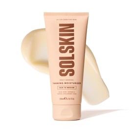 SOLSKIN Gradual Tanning Moisturiser with Aloe, Hyaluronic Acid & Vitamin E, Hydrating Daily Body Lotion for Sensitive Skin, Buildable | 200 ml (Fair to Medium)
