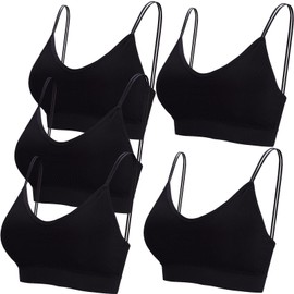BQTQ 5 Pieces Bralette, V-Neck Cami Top Bra, Bralette Women, Sleeping Bra for Women, Girls, black