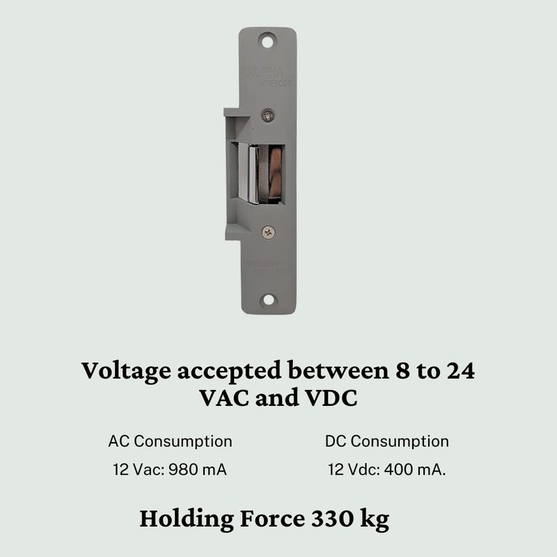 Alpha Intercom Electric Door Strike Adjustable for Wood and Metal