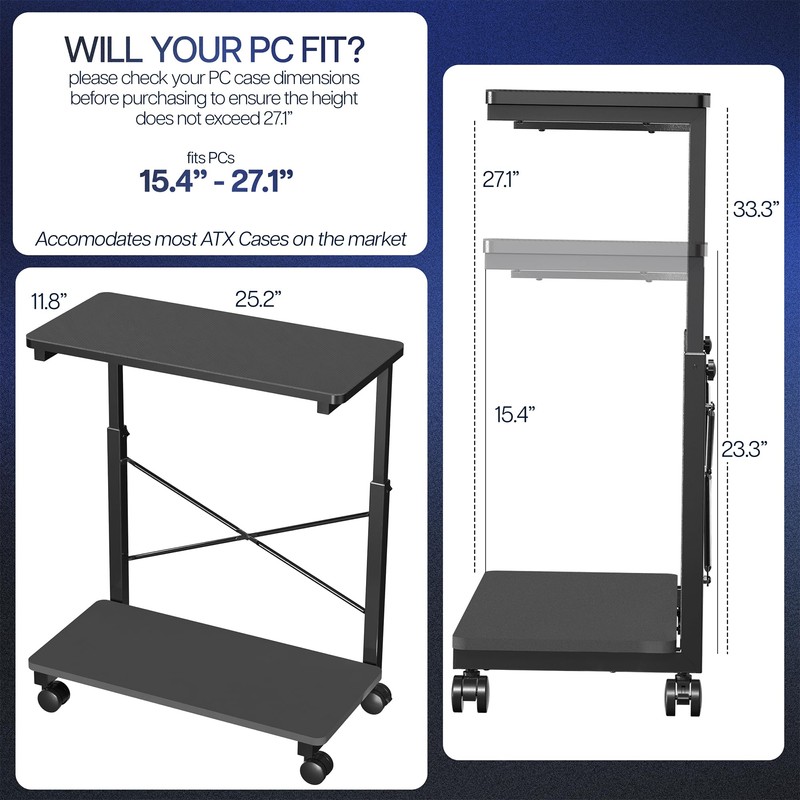 VIVO Large Mobile Adjustable PC Cart, Premium CPU Computer Tower
