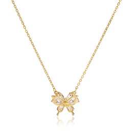 atzeste Trendy Gold Necklace For Women, 14k Gold Plated Butterfly Necklaces For Women, Dainty Cubic Zirconia Butterfly Pendant Necklaces Fashion Jewelry Gifts