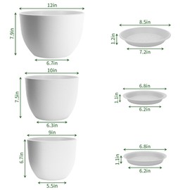 GARDIFE 12/10/9 inch Plant pots, Large planters for Indoor Plants, Flower pots, White