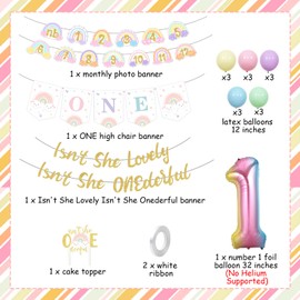 Pastel Rainbow 1st Birthday Decorations Isn't She Lovely Isn't She Onederful First Birthday Decorations Macaroon Rainbow Monthly Photo Banner High Chair Banner for Baby Girl 1st Birthday