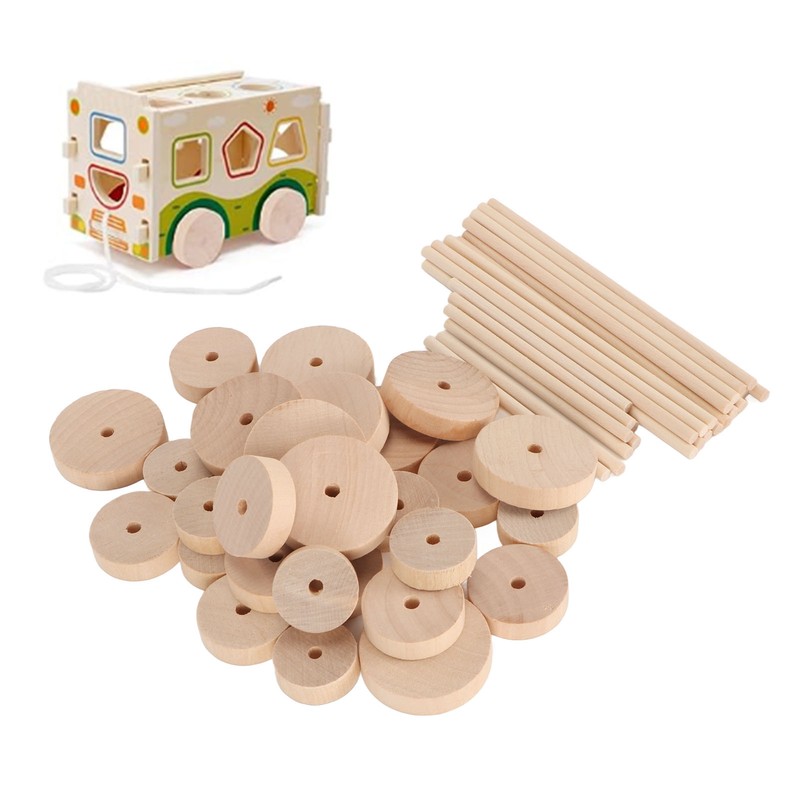 Unfinished Wood Wheels DIY Polished Round Wheel Wooden Pieces for