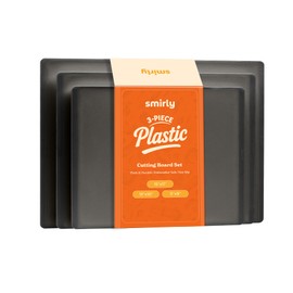 SMIRLY Plastic Cutting Board Set 3 Pieces, Non-Slip Dishwasher Safe Chopping Boards for Kitchen, Dark Grey