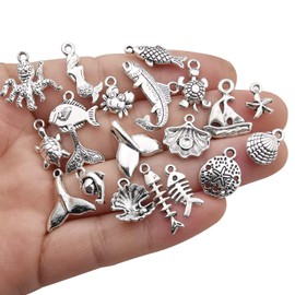 WOCRAFT 120 g (100 unidades) de plata envejecida, animales marinos, colgantes para manualidades, accesorios para hacer joyas, collares y pulseras (M292)