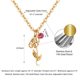 Nupdot February Birth Flower Necklaces Birthday Gifts for Women| 14K Gold Plated Birth Month Floral Iris Pendant Birthstone Necklace Jewelry Gifts for Mom Friends