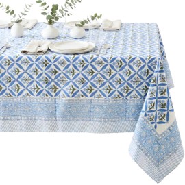 ATOSII Mantel de algodón Netta Blue 72 x 140 pulgadas