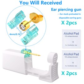 YINPAD Ear Piercing Kit - Disposable Piercing Gun Preloaded with Different Style 5MM Studs, at Home Self Piercer Kit (Gold-plated White Diamond)