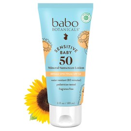 Babo Botanicals - Baby Skin Spf 50 Mineral Sheer & Gentle Sunscreen Fragrance Free Lotion, 3 Fl Oz, Unscented, 3 Fluid Ounce - Daily Care