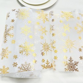 10 m Table Runner Christmas Table Runner Gold Table Decoration Christmas Table Runner for Winter Christmas Advent Season Festive Party Decoration 28 cm (Snowflakes)
