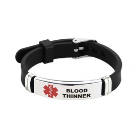 Chili Jewelry Mens Blood Thinner Red Medical Alert Bracelet Emergency First Aid Laser Engraved Health Alert Adjustable Silicone Wristband Bracelet