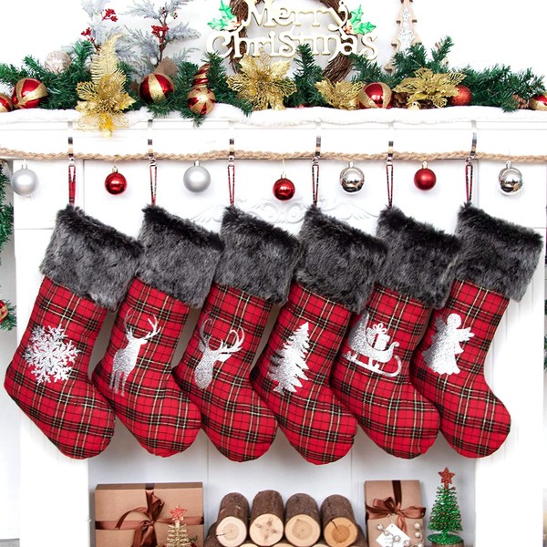 NEW Large Set of 6 Red Scotland Plaid Classic Christmas