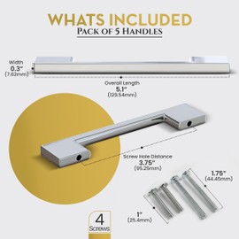 Southern Hills Polished Chrome Cabinet Handles - 5-Pack - 3.75" Centers - Chrome Drawer Pulls - Silver Cabinet Handles - Modern Cabinet Hardware - Kitchen Cabinet Pulls - SH3229-96-CHR-5