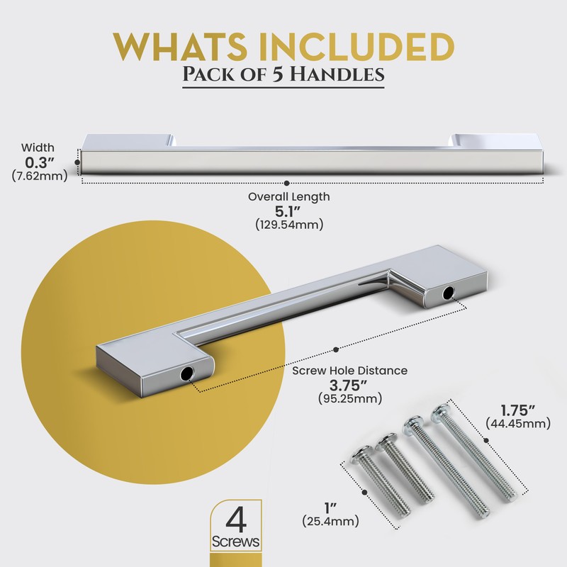 Southern Hills Polished Chrome Cabinet Handles - 5-Pack - 3.75"