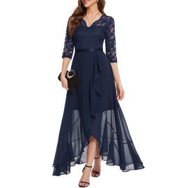 Bbonlinedress Evening Dresses Elegant for Wedding Lace Dress Chiffon Hi-Lo Dress Bridesmaid Dress Mullet Party Dress Prom Dress Long Prom Dress Beach Dress, Long-sleeve-navy