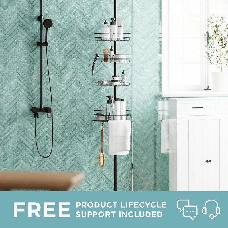 Zenna Home Tension Pole Shower Caddy Corner Organizer, Adjustable Standing