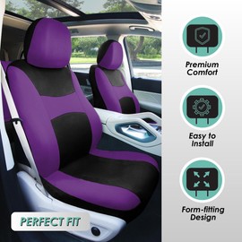 FH Group Universal Car Seat Covers Full Set for SUV Truck Sedan Vans | Waterproof All-Purpose Cloth Seat Cover Set Airbag Compatible Washable Split Bench Protector Interior Upgrade - Purple