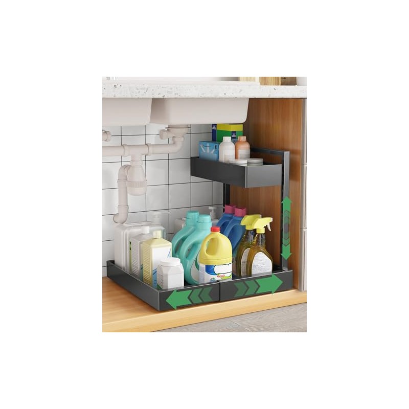 UMDONX Sink Kitchen Organiser 2-Tier Under Sink Shelf | Pull-out