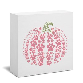 STHTTSW Pink Fall Decorations for Home Office Decor Signs, Cute Fall Pumpkin Wooden Sign Baby Shower Table Wall Bathroom Kitchen Thanksgiving Decor 5x5 - Pink